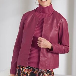 NWOT! Genuine Lambskin Leather Open Front Jacket, DEEP RUBY